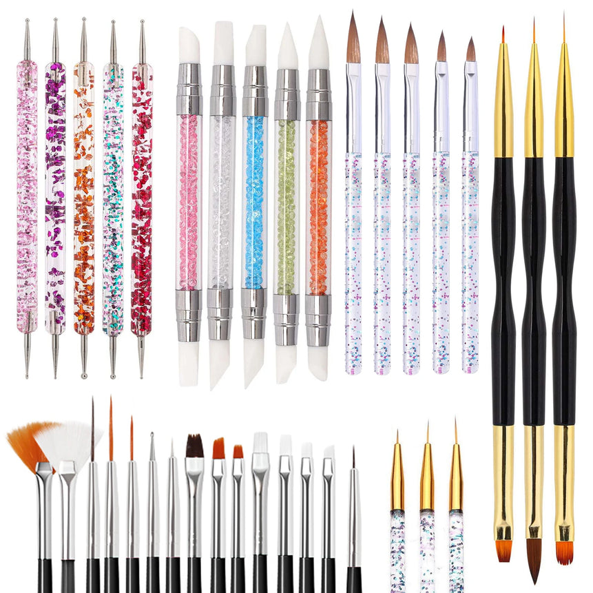 5/36 Pcs Nail art Brush Set Fine Liner Striping Dotting Silicone Tools 3D Gel Pen Acrylic Design Brushes for Home Use