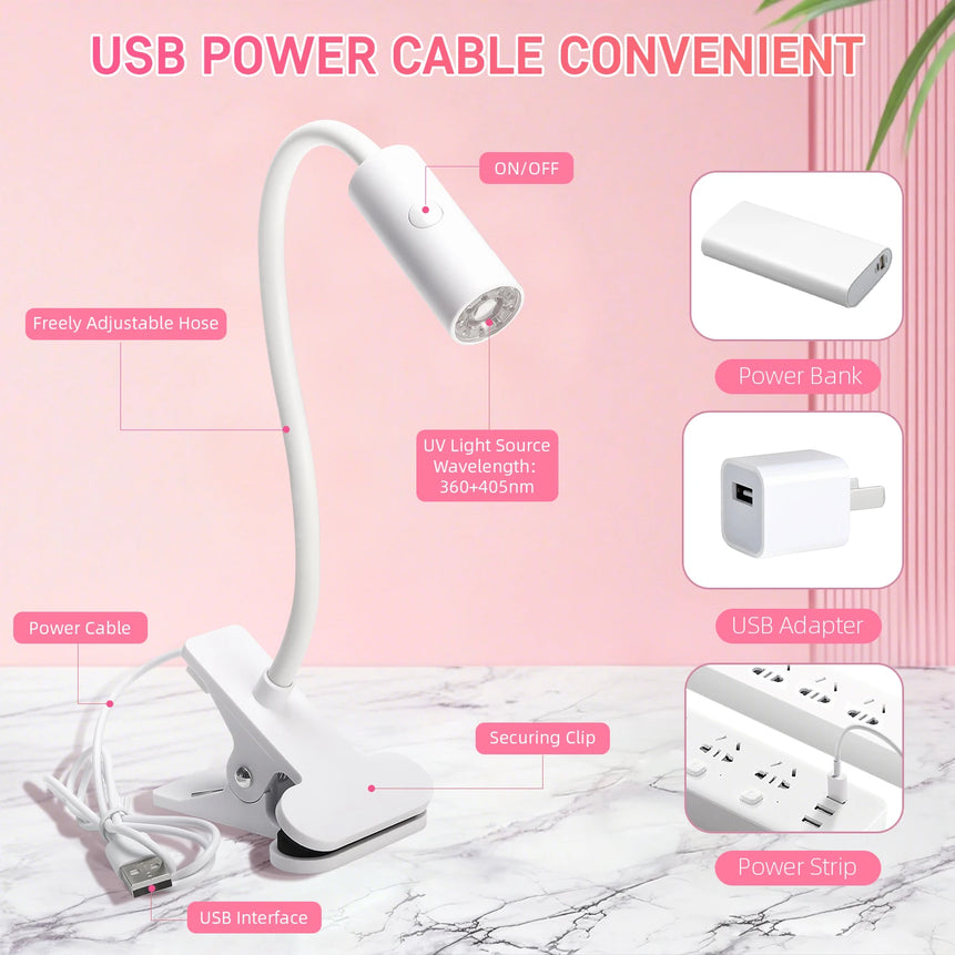 UV LED Light for Nails Polish Drying Lamp 360° Flexible Clip-on Desk Clip Mini USB Portable Nail Dryer Manicure Salon Tools