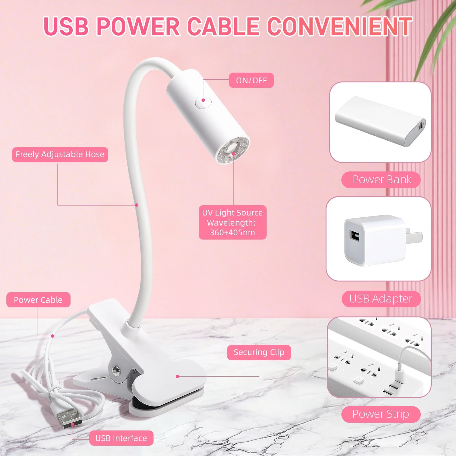 UV LED Light for Nails Polish Drying Lamp 360° Flexible Clip-on Desk Clip Mini USB Portable Nail Dryer Manicure Salon Tools