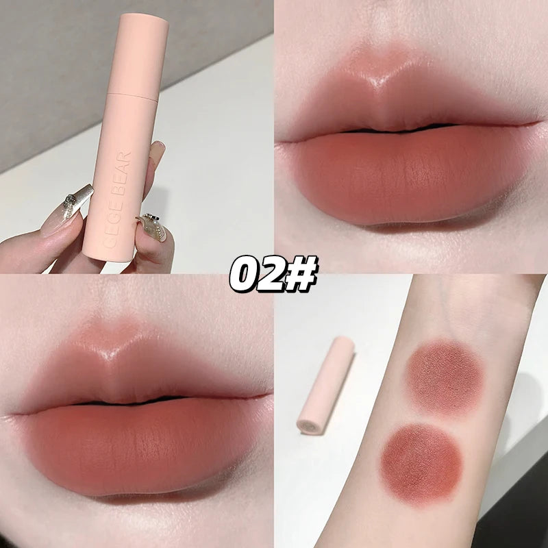 Dark Brown Matte Velvet Lip Mud Gloss Gege Bear Dark lipstick Non-stick Cup Lasting Nude Brown Lips Tint for Fall&Winter