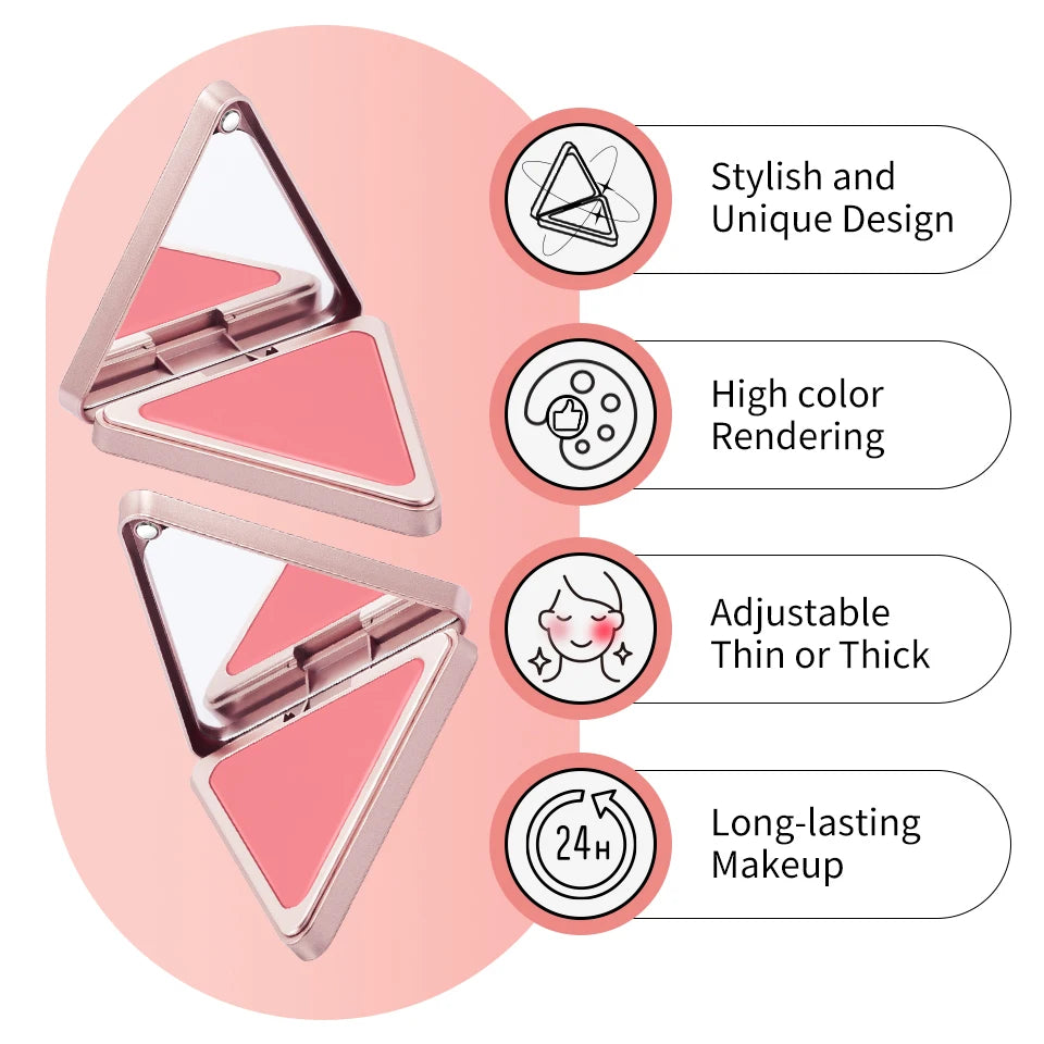 Lakerain Triangle Cream Blush Cream Matte Cream Non-greasy Easy to Push Color Saturation High Natural Rosy Rouge Blush Cream