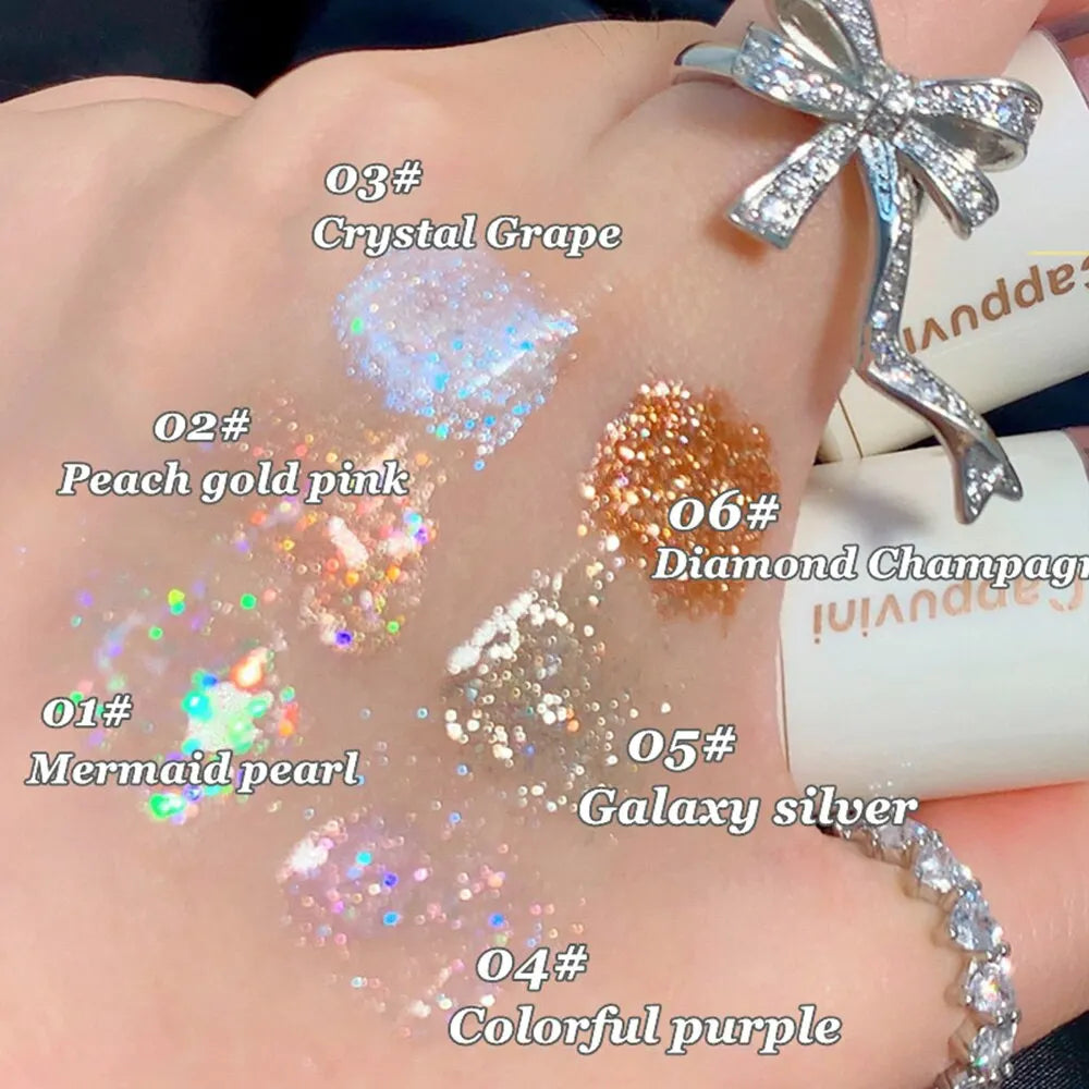Cappuvini Liquid Eyeshadow High-Gloss Shiny Mermaid Pearl Tears Brightening Glitter Highlighter Quick Drying Eyeliner
