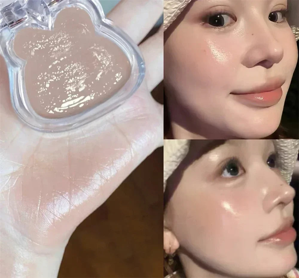 Highlighter cream for face brightening and contouring blusher highlighter stick for natural watery skin lip jelly plate cosmetic