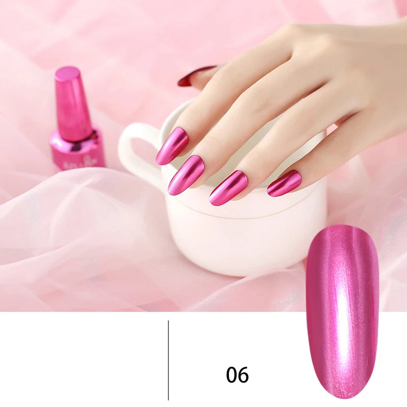 12 Colors Mirror Polish Long-lasting Quick-drying Metallic Silver Purple Rose Gold Nail Polish Is Not Peelable Nails Gel Varnish