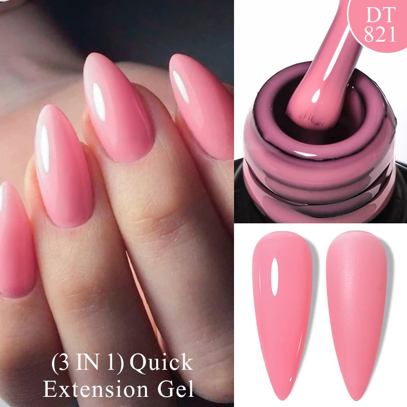 MEET ACROSS 7ml Gold Foil 3 In 1Quick Extension Gel Nail Polish Nude Pink Gold Milky White Glitter UV Gel Finger Prolong Varnish