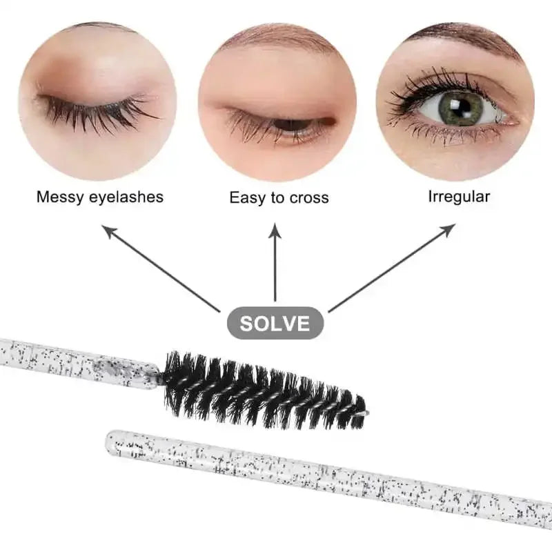 A bottle of 50 disposable mascara brushes with container, eye black brush for travel, eyelash extension brush, eyebrow pencil br