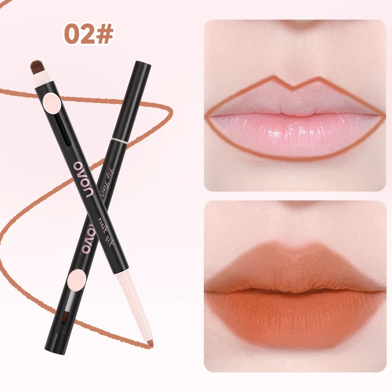 Double-Ended Lip Liner Pen, Lipstick, Long-Lasting Matte Finish, Waterproof, Easy To Apply, No Clumping, Full Coverage