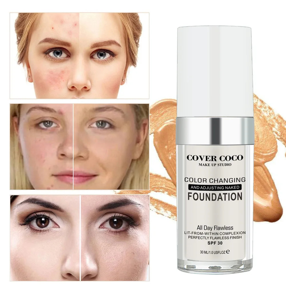 Long Lasting Concealer Liquid Foundation Warming Skin Color Liquid Foundation Light and Transparent Moisturizing Cream Cosmetics