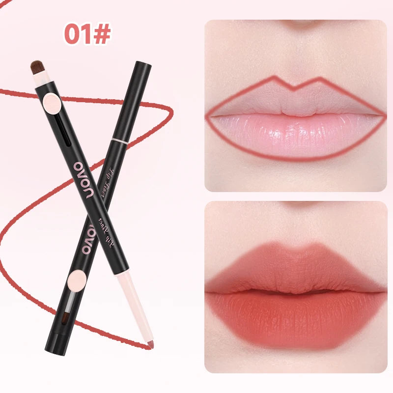Double-Ended Lip Liner Pen, Lipstick, Long-Lasting Matte Finish, Waterproof, Easy To Apply, No Clumping, Full Coverage