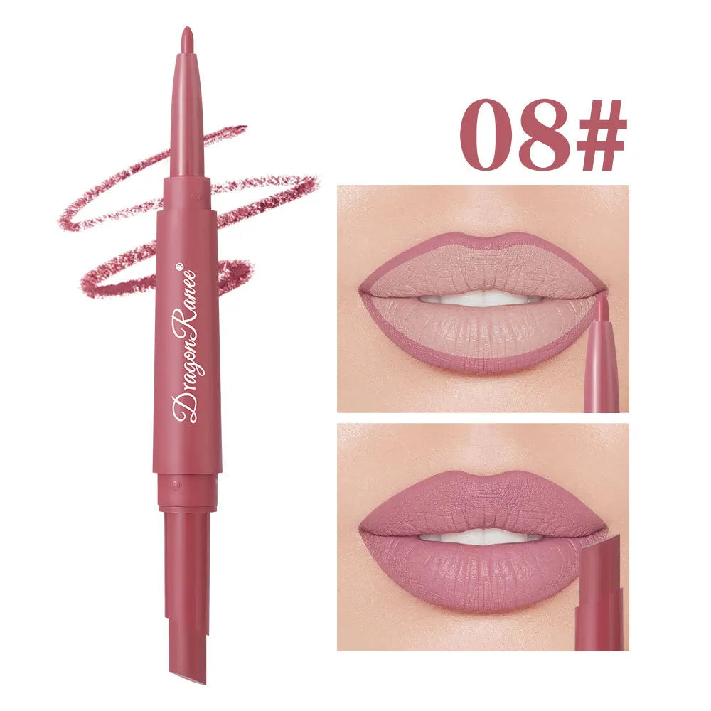 Double Head Matte Lip Liner Pencil 2 in 1 Long Lasting Waterproof Nude Red Lipstick Brighten Outline Makeup Stick