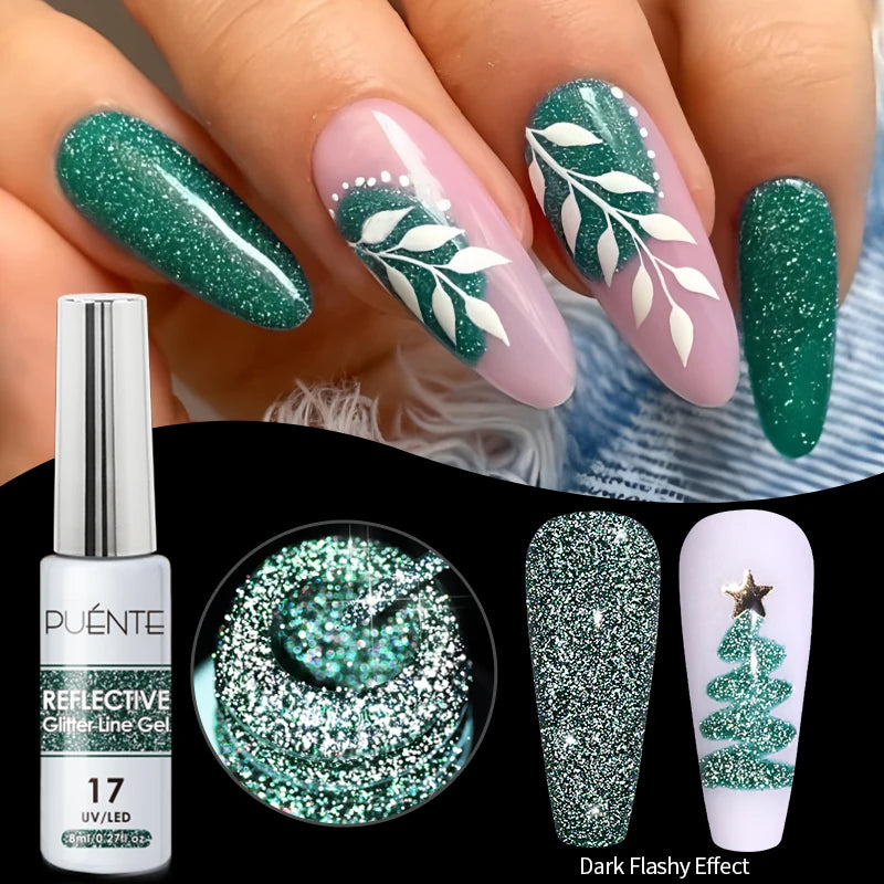 8ML Christmas Sparkling Reflective Diamond Glitter Liner Gel Nail Polish Soak Off UV Semi-Permanent Nail Art Varnish Manicure