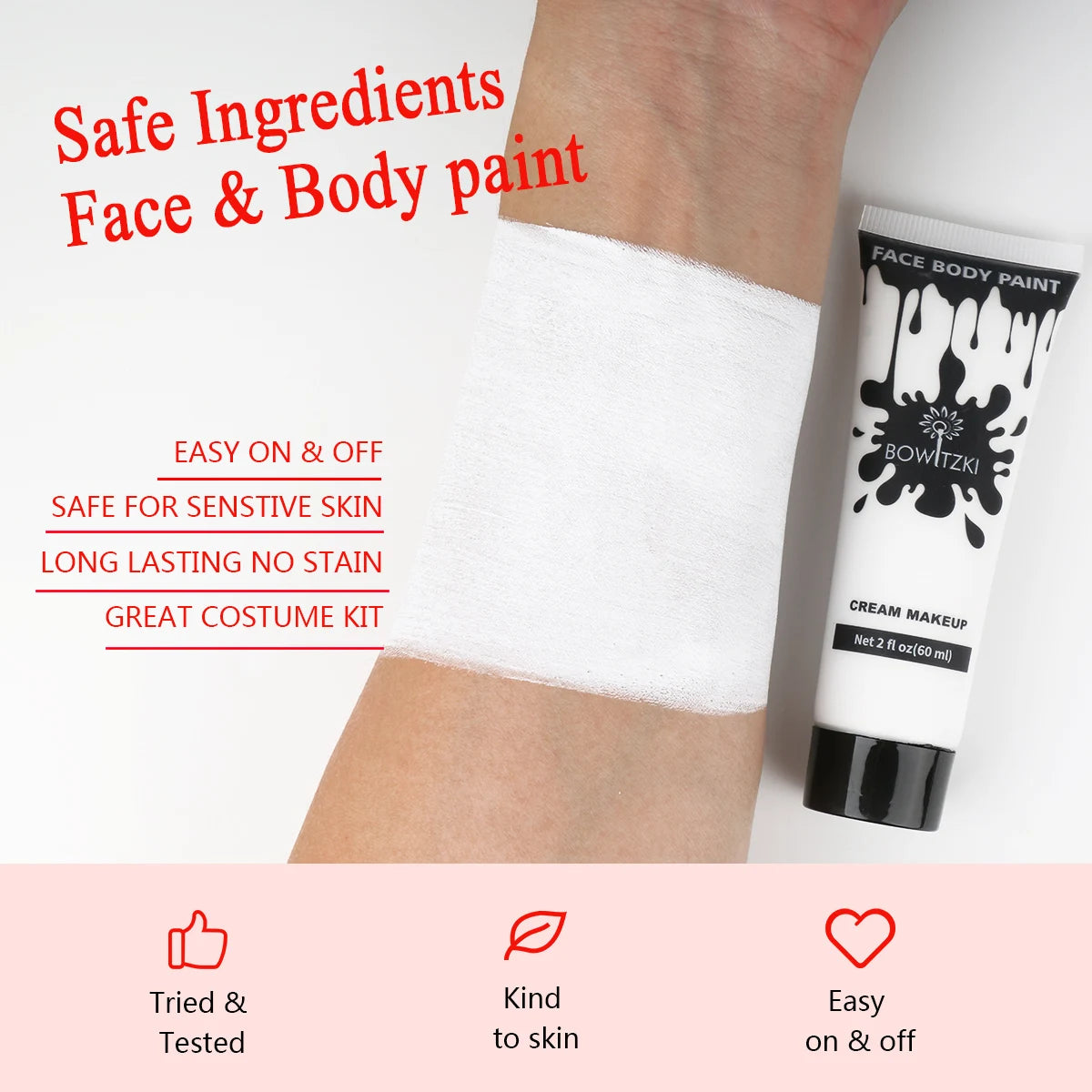 Bowitzki Face and Body Paint 2oz Cream Makeup 60ml Water Based Face Painting Special Effects For Adults Children Kids Halloween