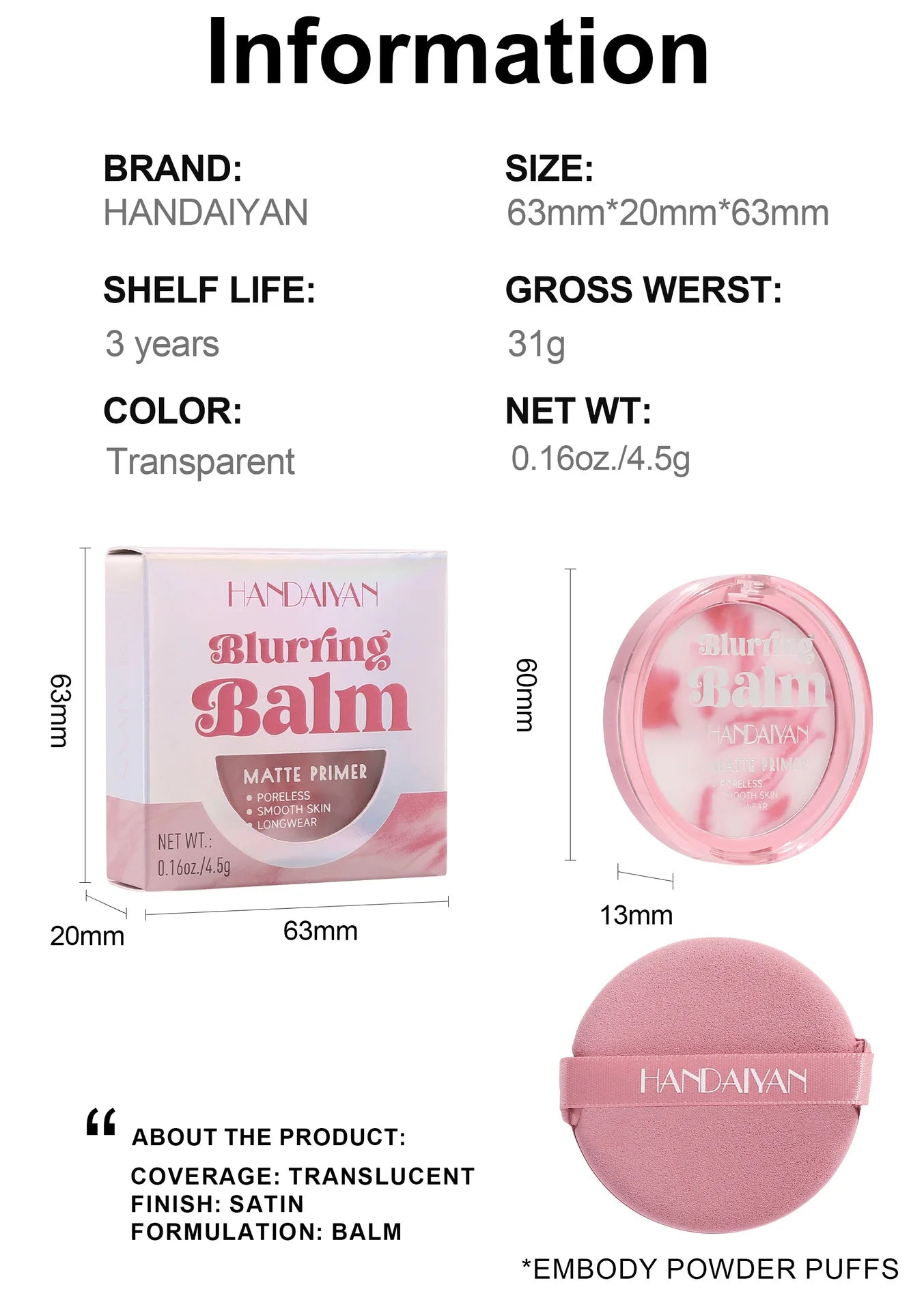 Light Mist Water Resistant Oil Control Brightening Complexion Matte Concealer Setting Powder with Powder Puff