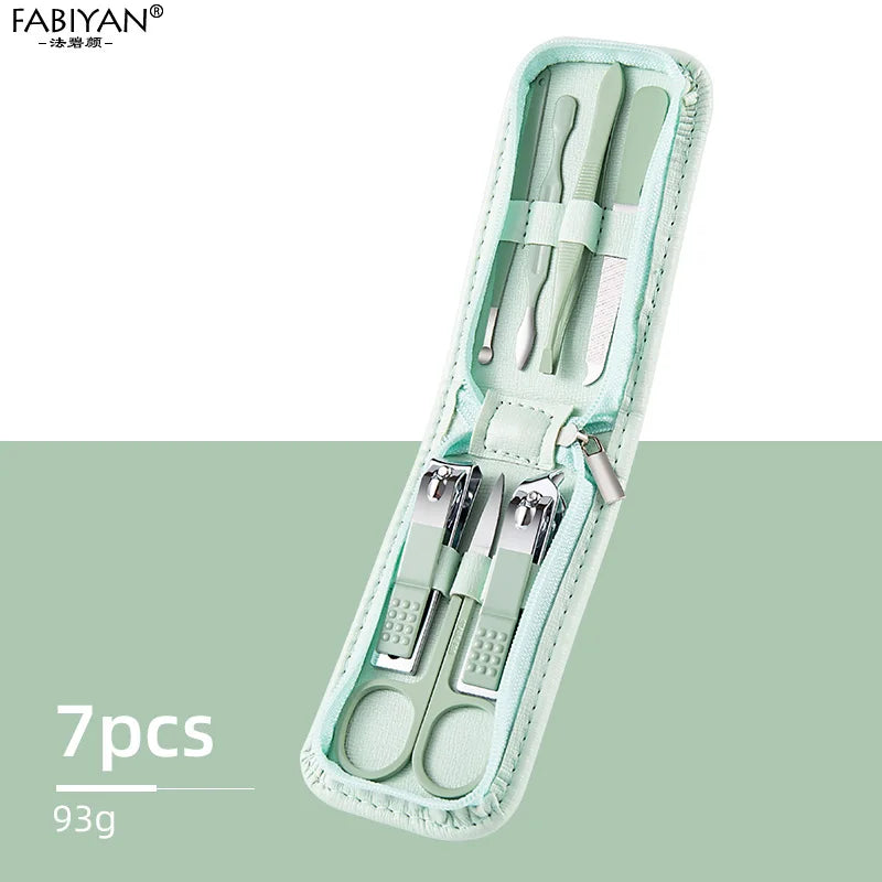 Green 7-22Pcs  Nail Art Cutter Pedicure Scissors Nail Clipper Tool Set Manicure Pedicure Dead Skin Remover With Case