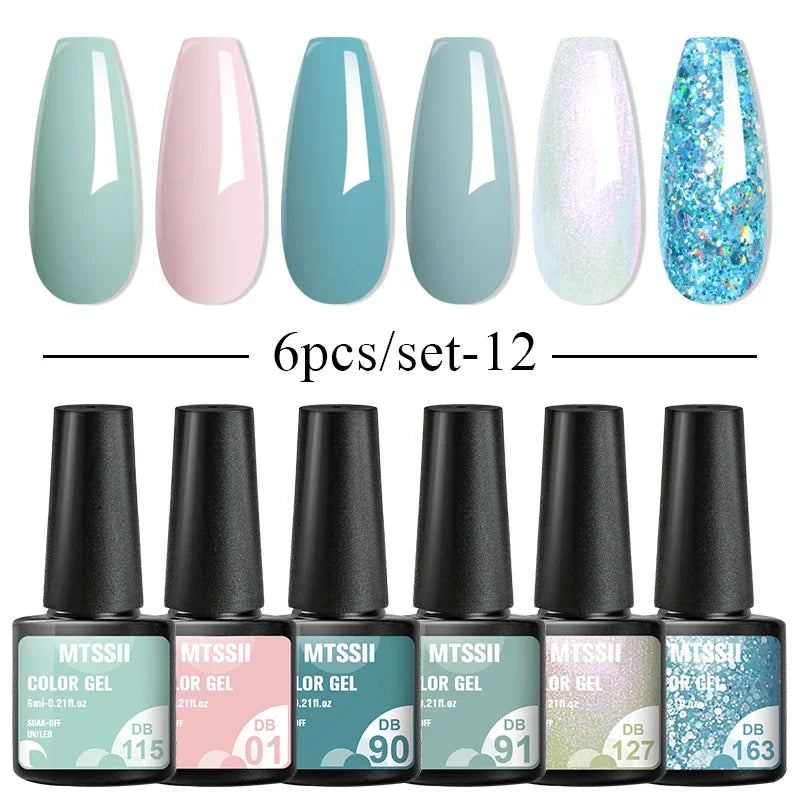 MTSSII 6PCS/Set Sparkly Red Roes Red Gel Nail Polish Shinning Nail Art LED UV Gel Varnish Nail Supplies Manicure Kit for Nails