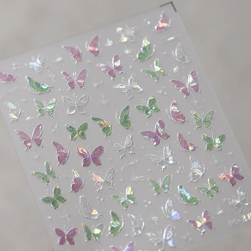 1pcs 5D Rhinestones Butterfly Nail Stickers Kawaii AB Shiny Butterfly Adhesive Nail Art Decorations Decal Design Manicure Tools