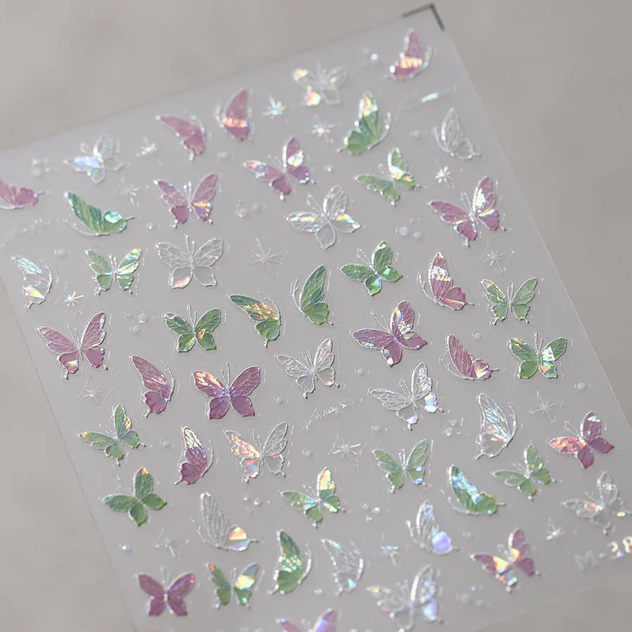 1pcs 5D Rhinestones Butterfly Nail Stickers Kawaii AB Shiny Butterfly Adhesive Nail Art Decorations Decal Design Manicure Tools
