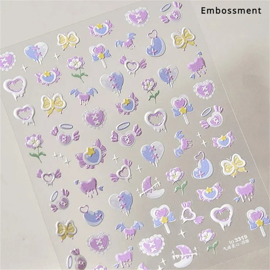 1 piece 5D color crystal star nail stickers high quality love shiny silver hollow smear rainbow flower jelly design nail sticker