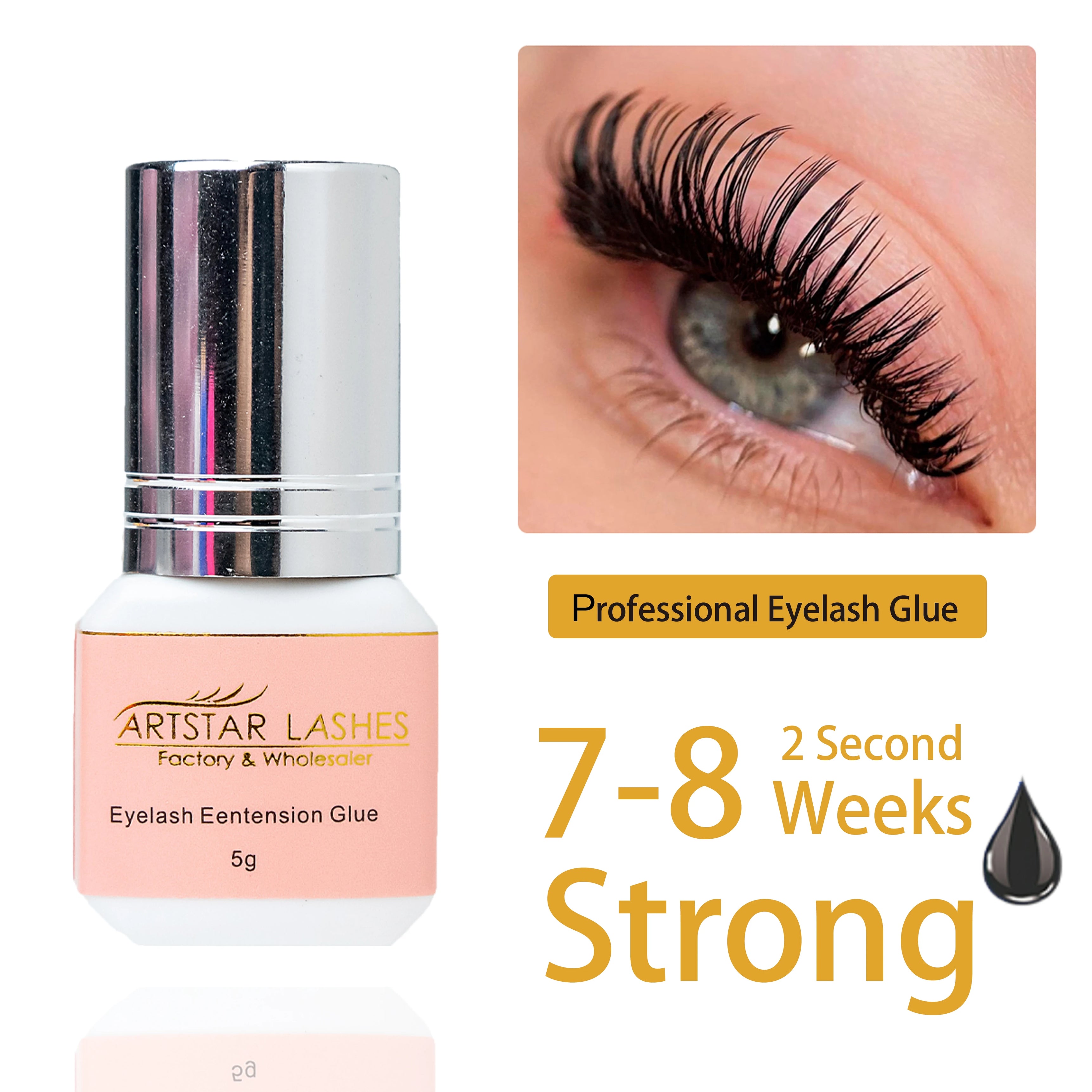 ARTSTAR Lash Glue Long Lasting Waterproof and Oilproof 0.5S Fast Dry Eyelash Extension Glue Black/transparent/Pink Colour Glue