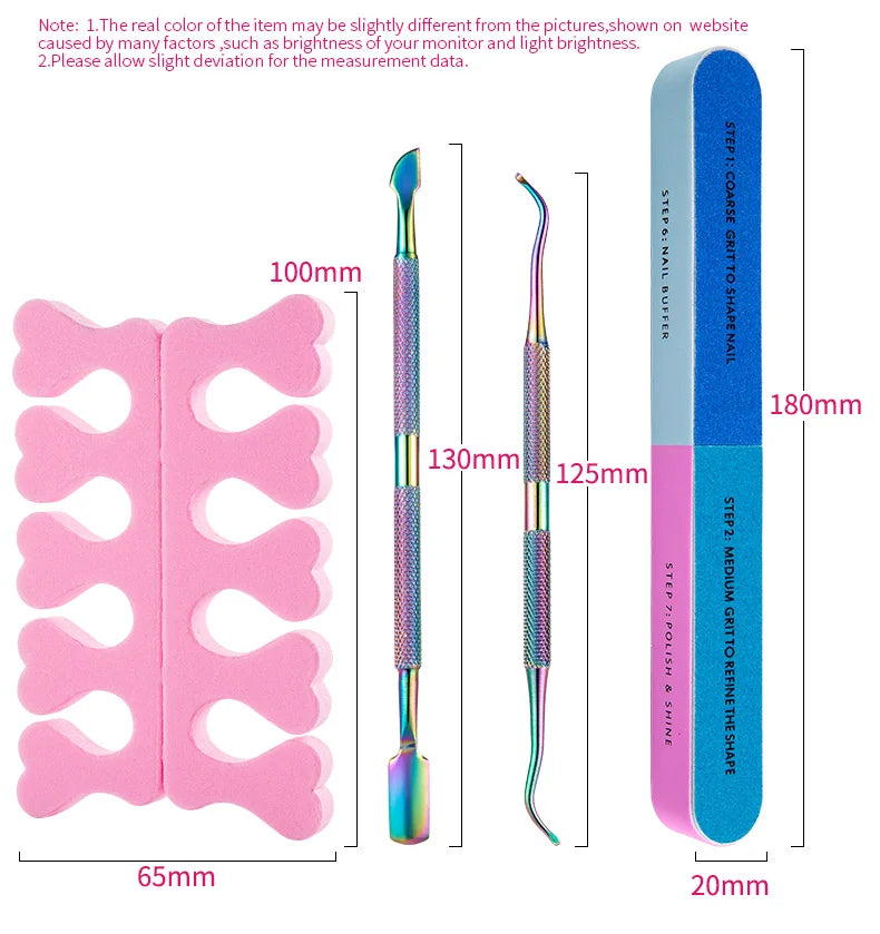 8pcs Manicure Nail Care Kit with Cuticle Nipper Metal Pusher Nail Clipper Cleaning Brush Buffer Block Dead Skin Remover Tools