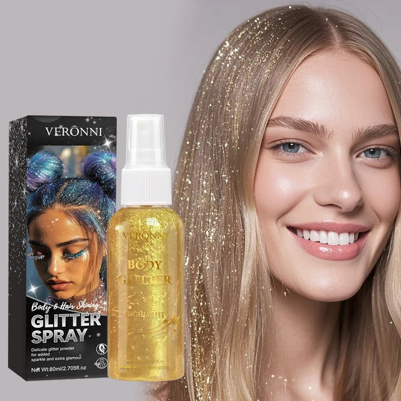 80ml Glitter Spray - Shimmer Glitter Spray Cosmetics,Instant Shine & Highlighting for Hair,Face,Body,Body Hair Spray Makeup