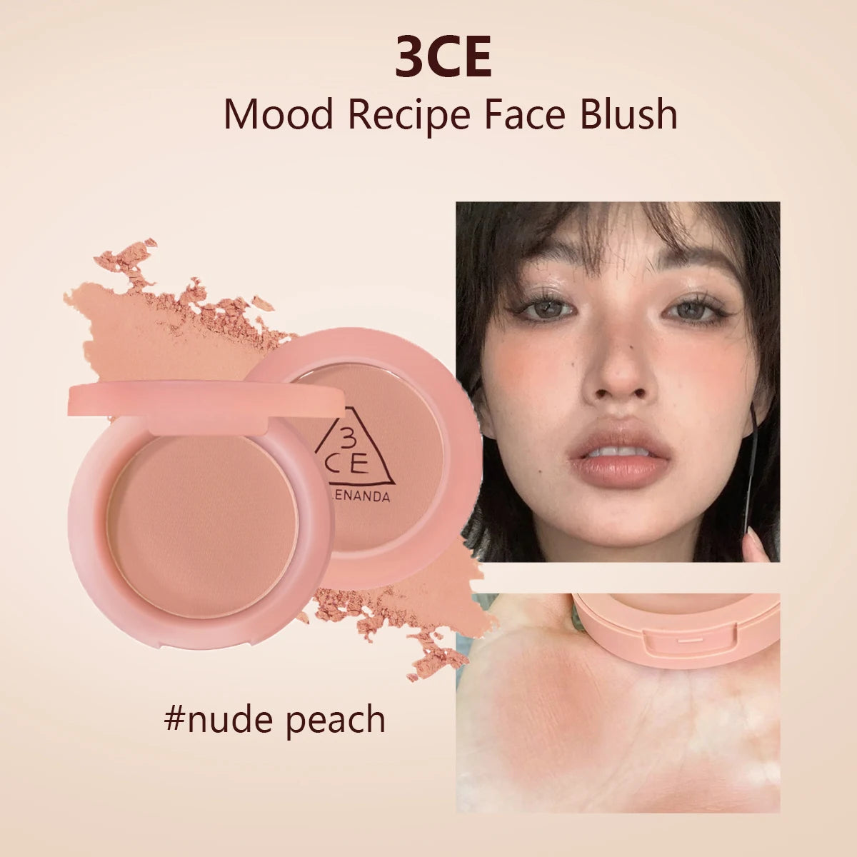 3CE Mood Recipe Face Blush,Silky Powder,Blendable,Natural Color Payoff,Long-Lasting Wear,Complete Makeup,K-Beauty,Korean Makeup