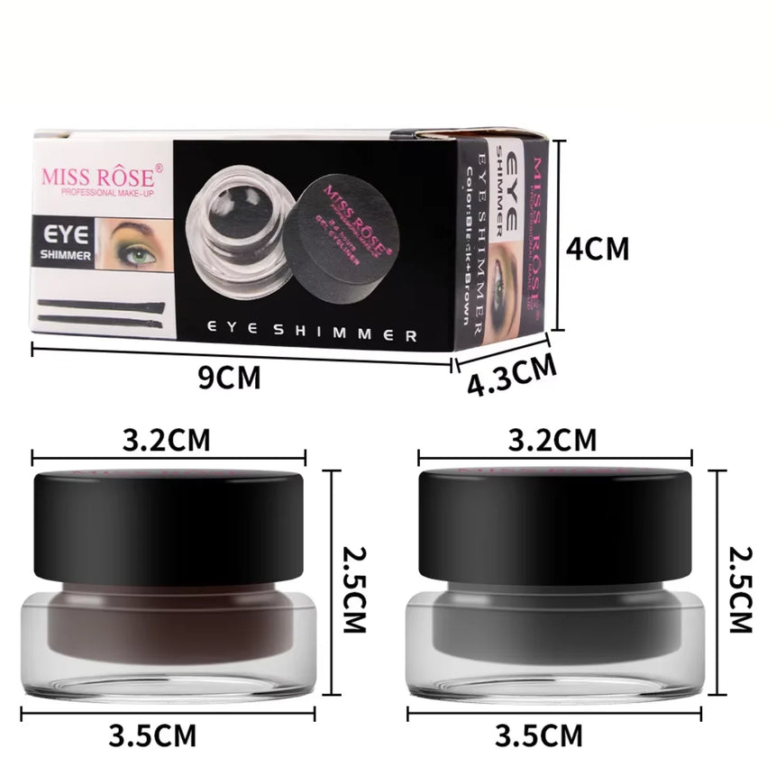 2 bottles of two-color eyeliner gel, durable color rendering, waterproof, non smudging, eyeliner cream with two brushes