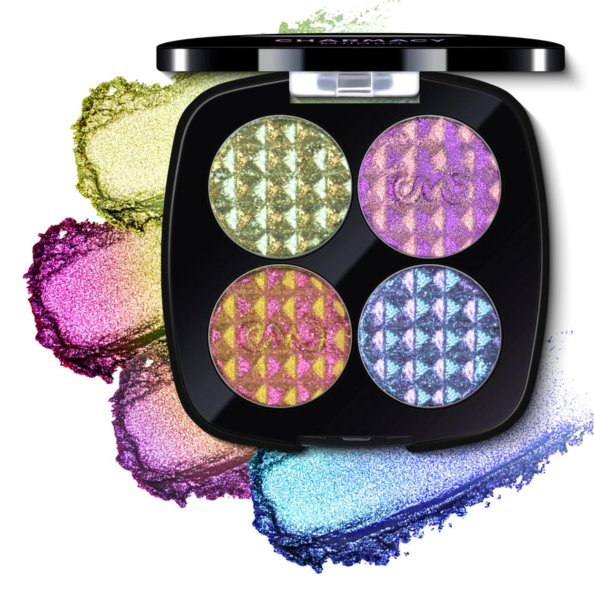 CHARMACY 4 Colors Duochrome Eyeshadow Palette Vegan Shimmer Multichrome Long-lasting Eye Shadow Cosmetic Makeup for Women