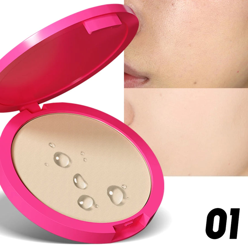 Natural Matte Pressed Powder Oil Control Brighten Whitening Face Base Foundation Compact Concealer Makeup Cosmetics
