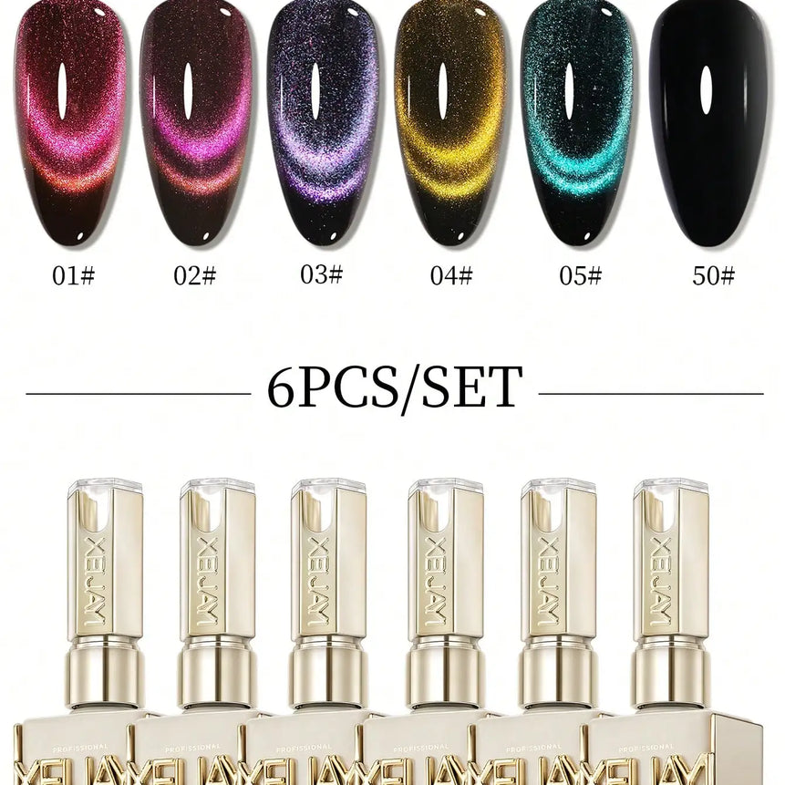 XEIJAYI 15ml Cat's Eye Gel Nail Polish Set, 5Colors Cat Eye And Black Nail Gel Quality DlY Nail