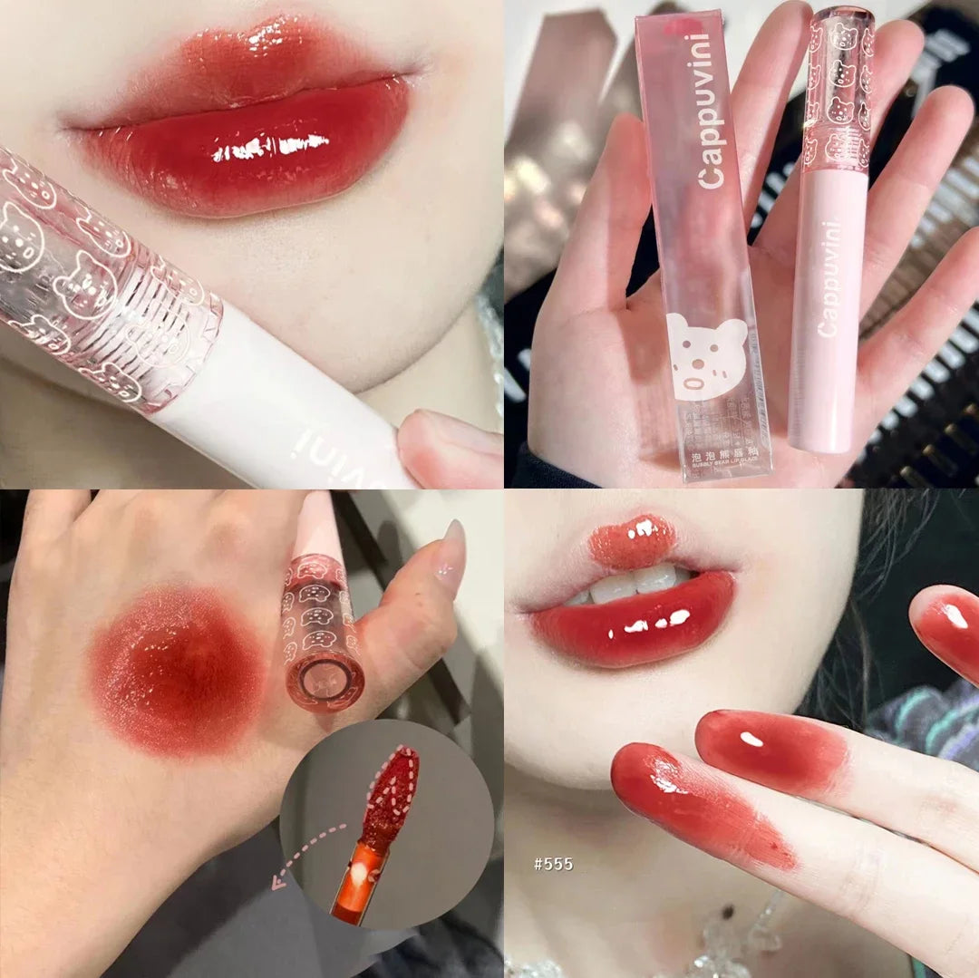 Cherry Pink Mirror Water Lip Gloss Lip Glaze Transparent Glass Lip Oil Waterproof Liquid Lipstick Nude Brown Clear Tint Makeup
