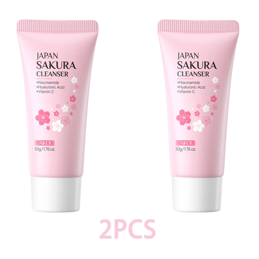 Laikou Sakura Facial Cleanser Deep Cleansing Pores Oil Control Moisturizing Brightening Face Wash Gentle For All Skin Types 50g