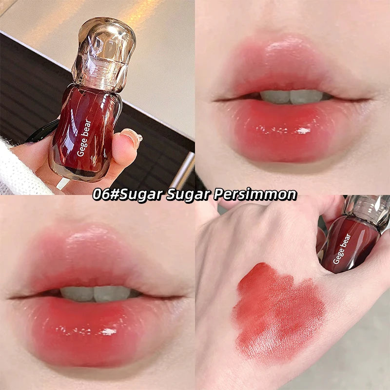 Gege bear big ice bucket crystal transparent lip glaze moisturizing mirror pouty lips autumn and winter whitening lipstick