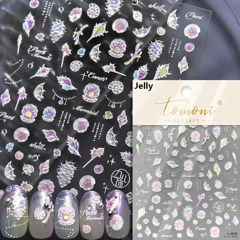 Goldfish Cavort Water Grass Lotus Flower Leaf Brocaded Carp Koi Ripple Droplet Water Bubbles 5D Nail Art Stickers Manicure Decal