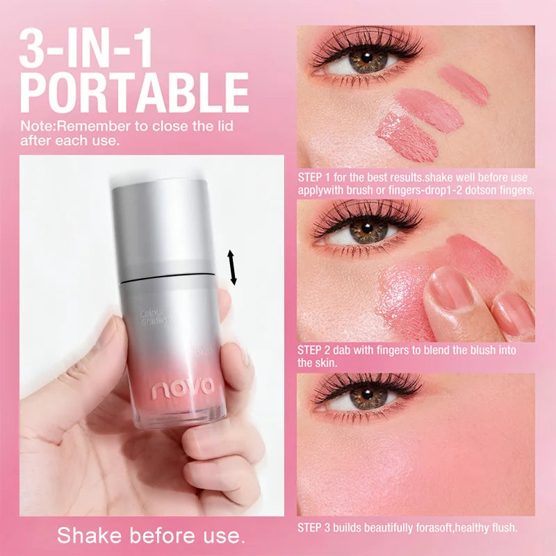 4-Color Liquid Velvet Blush, Water-Resistant & Stain-Resistant, Long-Lasting Blush For High-Pigment Color,  Festive Makeup