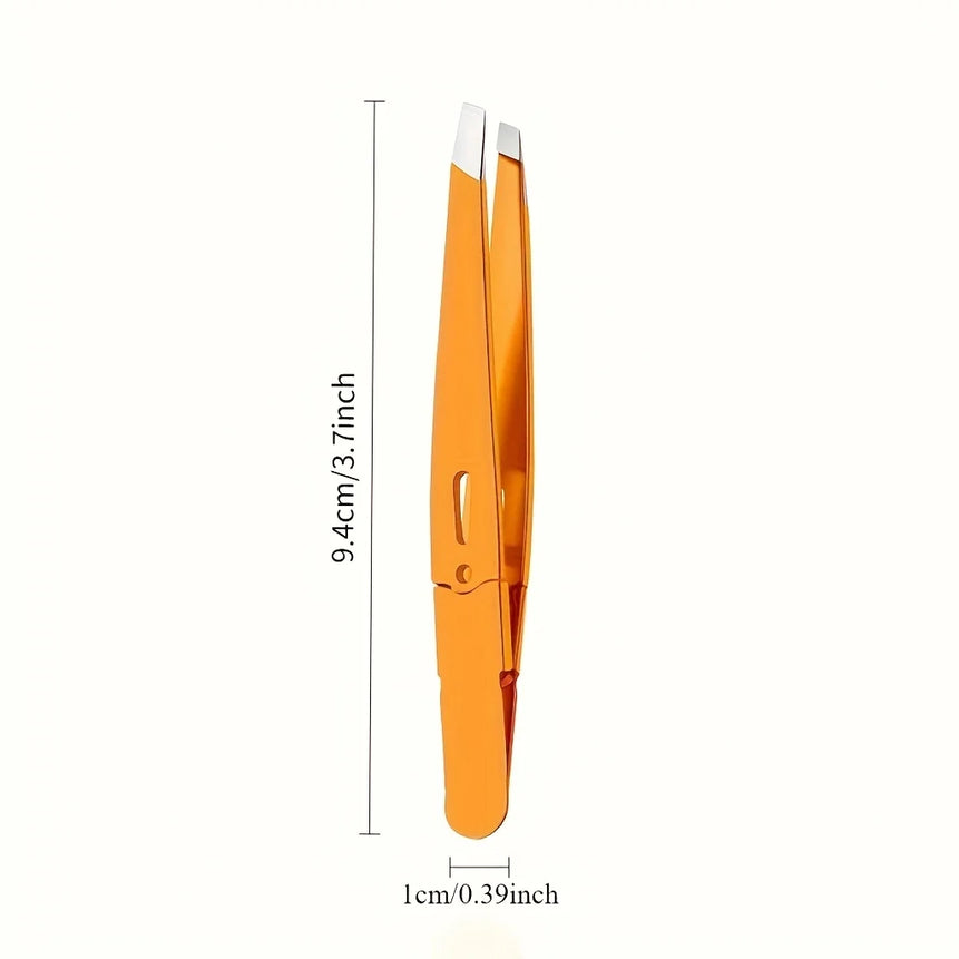 Orange Stainless Steel Eyebrow Tweezers with White Case Precision Tip Painless Hair Removal, Durable Slender Tip Gifts
