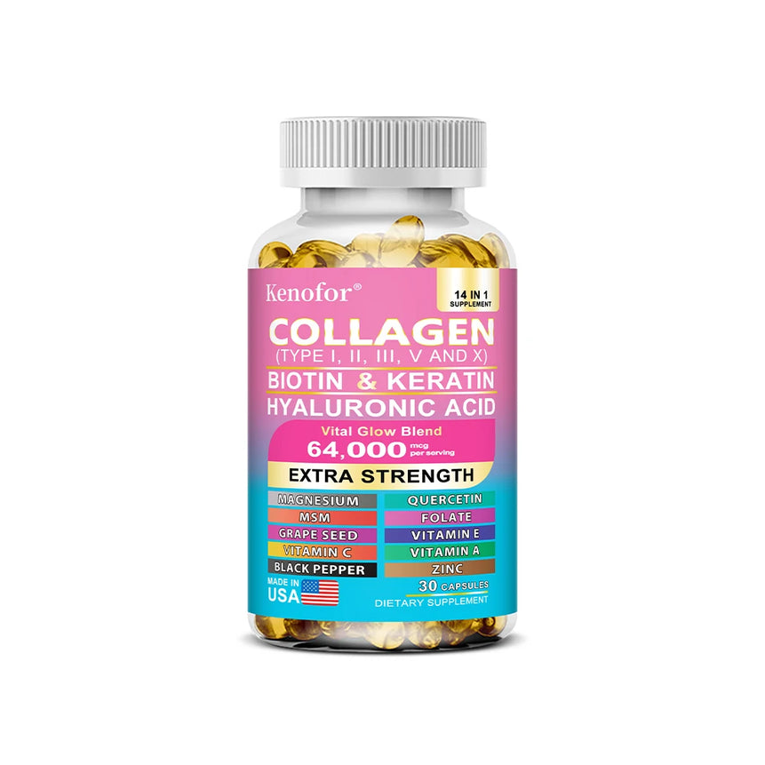 14 IN 1 Collagen Capsules - Biotin & Keratin Skin Care Product Booster Anti Aging Whitening Skin Nail and Hair Care Supplement