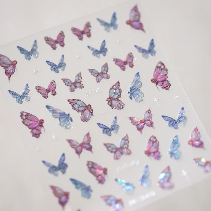 1pcs 5D Rhinestones Butterfly Nail Stickers Kawaii AB Shiny Butterfly Adhesive Nail Art Decorations Decal Design Manicure Tools