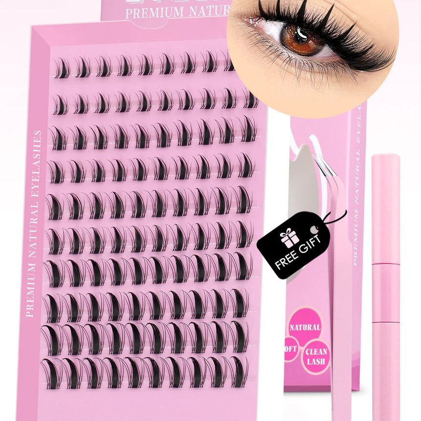 GROINNEYA DIY Lash Kit 10-18mm Manga Lashes Mixed Tray Lash Clusters Individual Eyelashes Kit with Lash Bond DIY Lashes