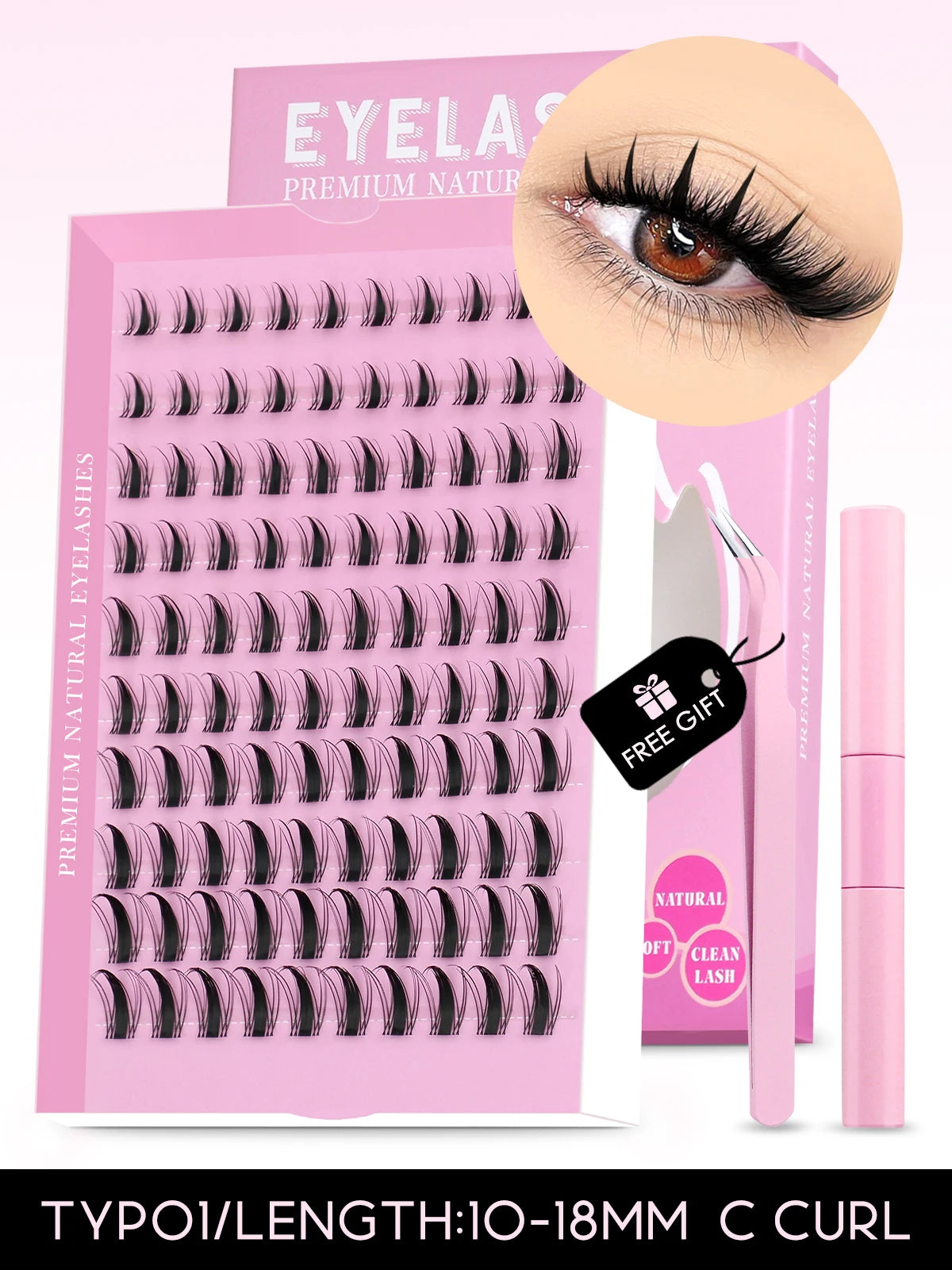 GROINNEYA DIY Lash Kit 10-18mm Manga Lashes Mixed Tray Lash Clusters Individual Eyelashes Kit with Lash Bond DIY Lashes
