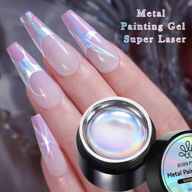 BORN PRETTY Super bright Metallic Painting Gel Polish 5ML Gold Silver Metal Gel Nail Polish Flower Drawing Lines French Nails