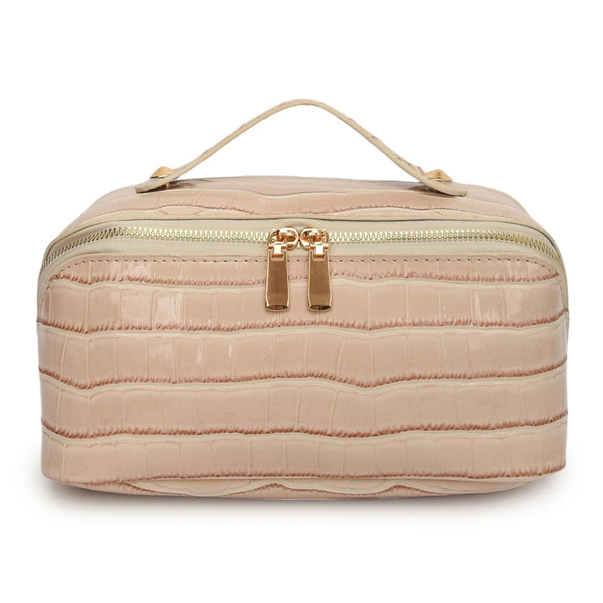 PU Leather Makeup Bag Simple Cosmetic Bag Multi-Compartment Travel Toiletry Bag Makeup Organizer Bag Women Cosmetics Handbag