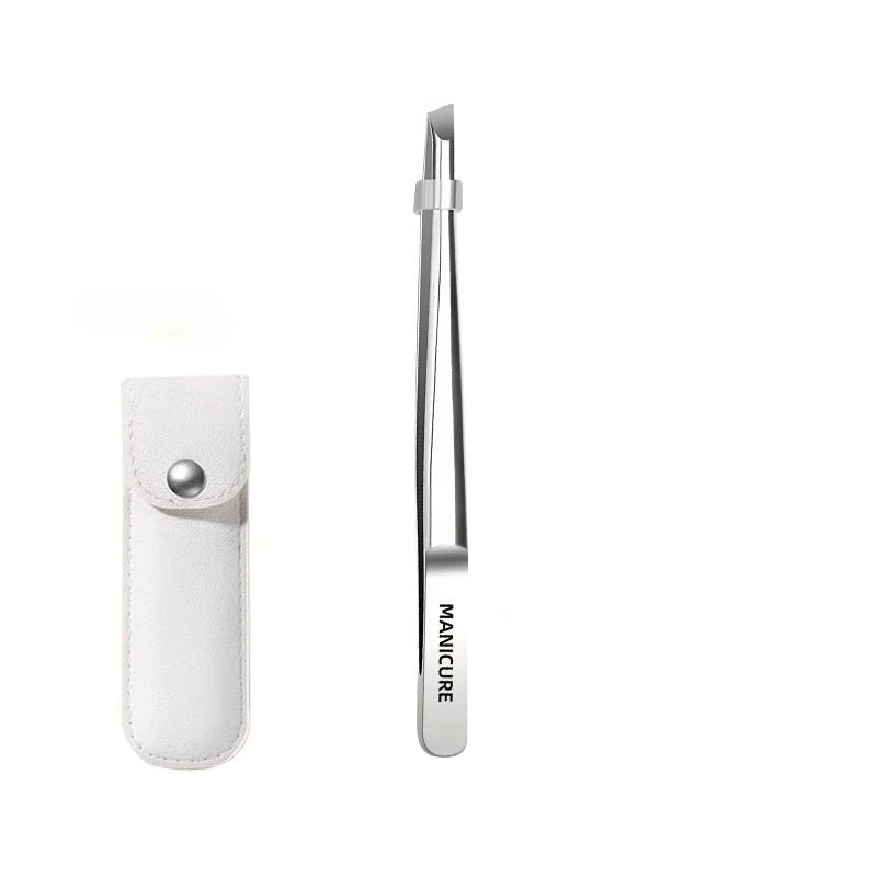 Stainless Steel Slant Tweezers with Non-Slip Tip - Heavy-Duty Precision for Eyebrow Grooming Eyelash Application & Trimming