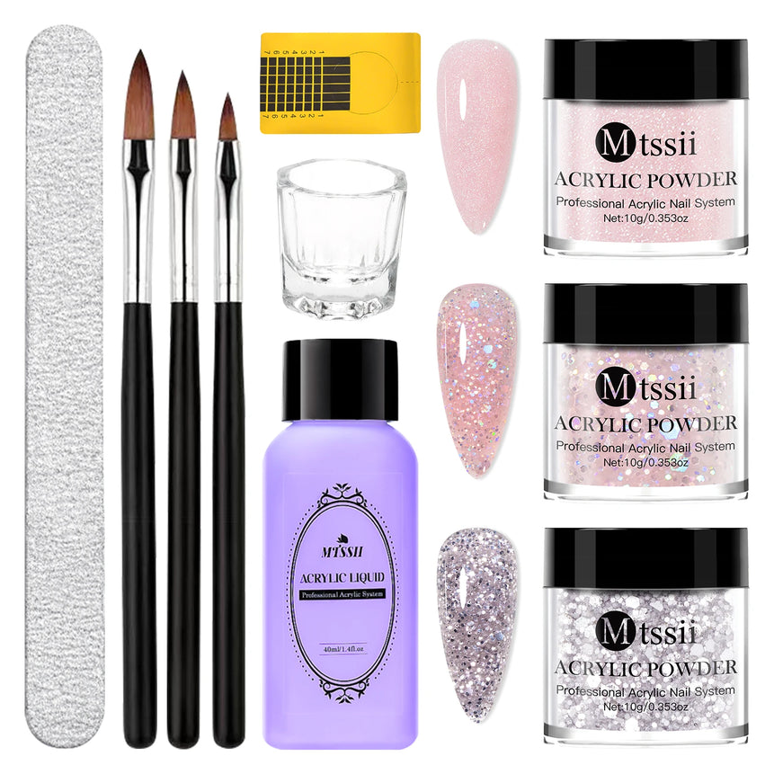 8pc Acrylic Powder Nail System Set, Nude Pink, Monomer Liquid Set for Nails Extension, Carving Flower, Adheshing Decorations DIY