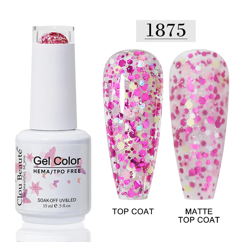 Clou Beaute Glitter Gel Nail Varnishes Winter Color Sparkling Sequins Soak Off UV LED Varnish Nail Art Decoration Base Top Coat