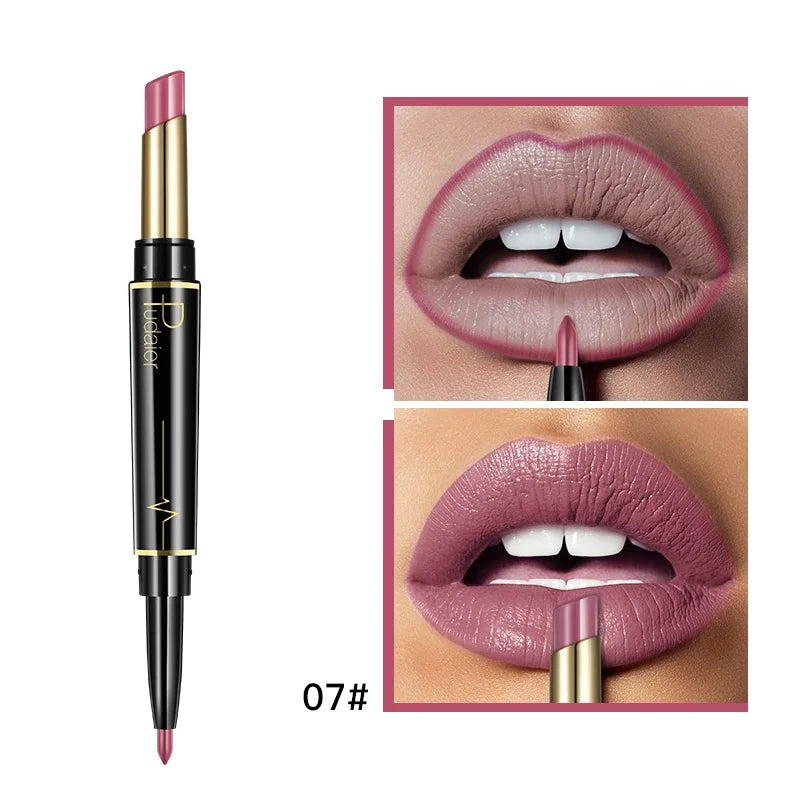 1pcs Matte Lip Liner & Lipstick 2 in 1 Double Ended Waterproof Long Lasting Non-Fading Smooth Velvet Nude Makeup Tool for Women
