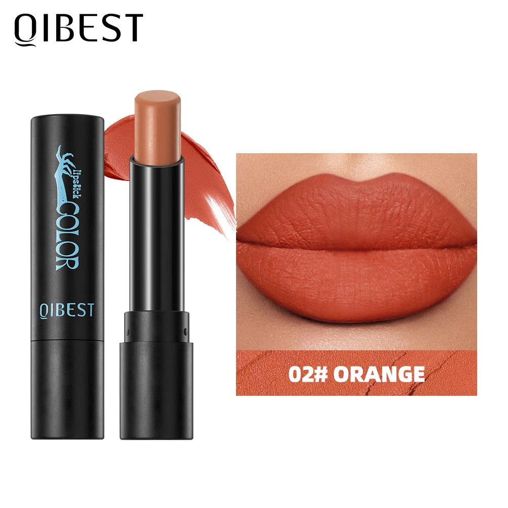 QIBEST Nude Velvet Matte Lipstick Long-lasting Highly Pigmented Lip Tint Not Stick Cups Red  Green Orange Black White Lip Stain