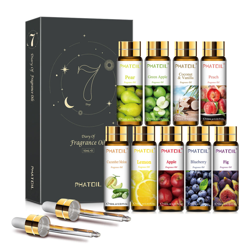 PHATOIL 1/3/9pcs 10ml Fruit Fragrance Oil Peach Strawberry Passion Fruit Cherry Mango Watermelon Apple Aroma Fragrance Oils