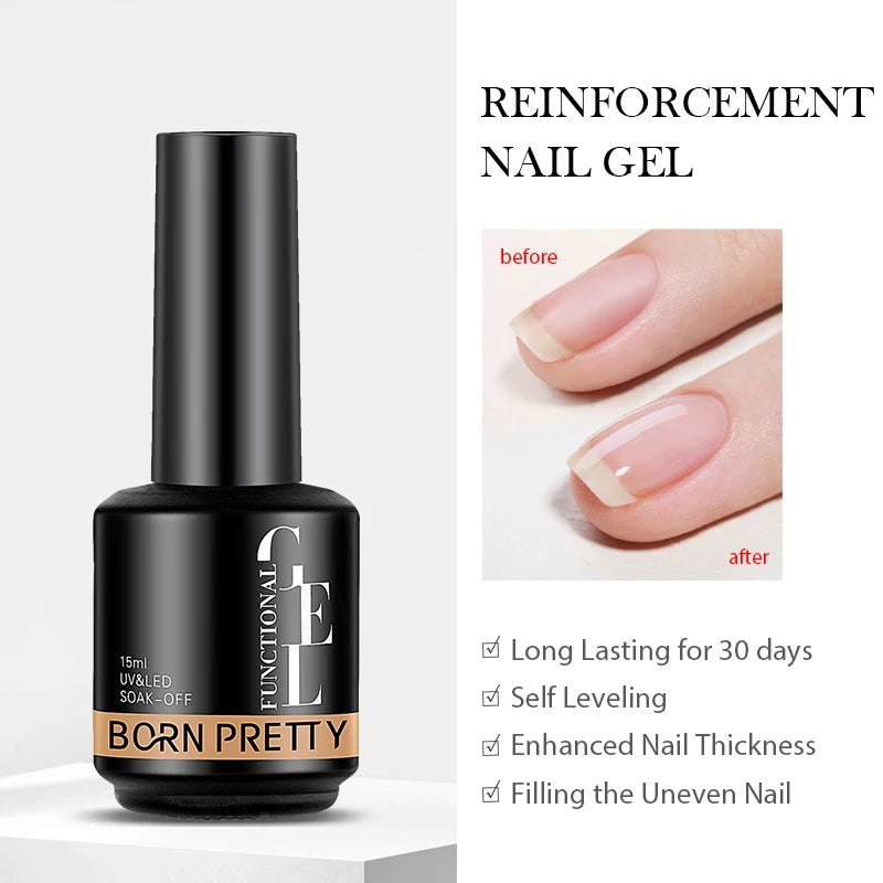 BORN PRETTY 15ml Milky Pink Rubber Base Gel Nail Polish Glitter Semi-Permanent Varnish Soak Off Self Leveling UV LED Polish