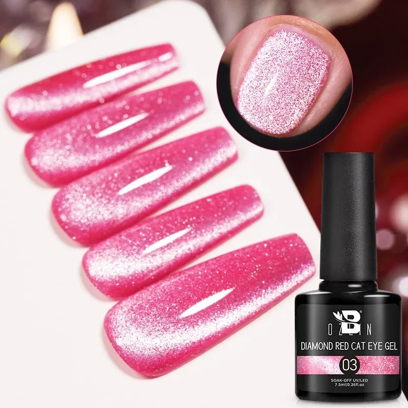 AWStorG 7.5ML Golden Gradient Cat Eye Magnetic Gel Sparkling Glitter Nail Polish Semi Permanent UV Nail Art No Need Base Color